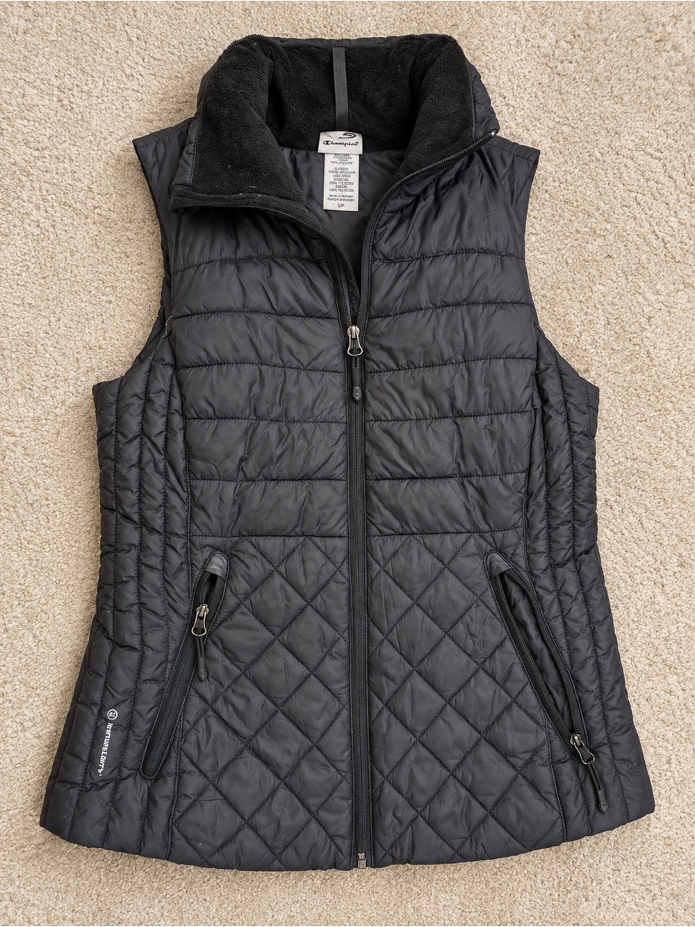 Champion Women's Black Quilted Puffer Vest with Fleece Collar